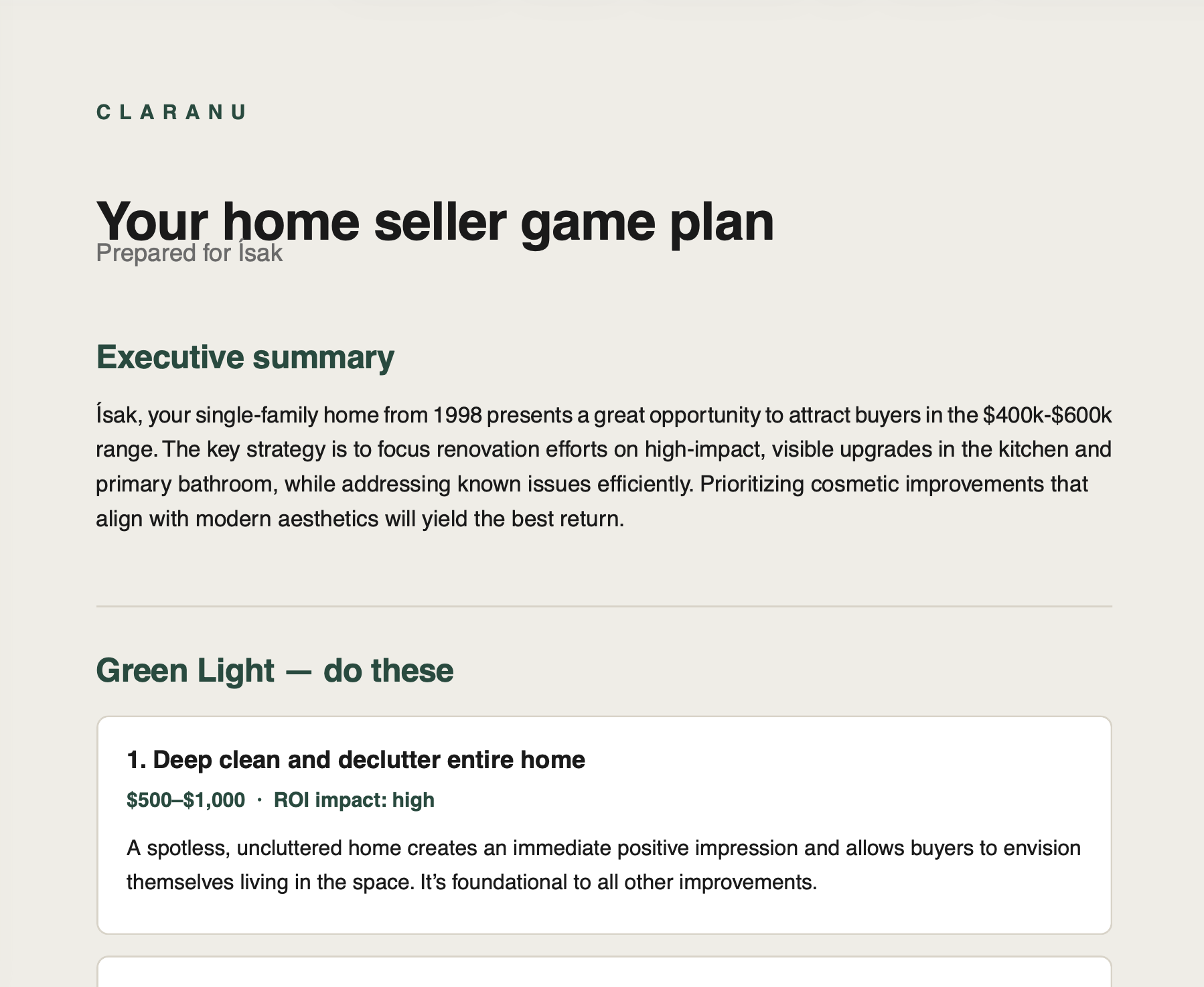 Executive summary and Green Light actions